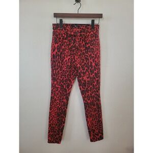 7 For All Mankind Womens Size 26 Red Animal‎ Print Stretch Skinny Denim Jeans